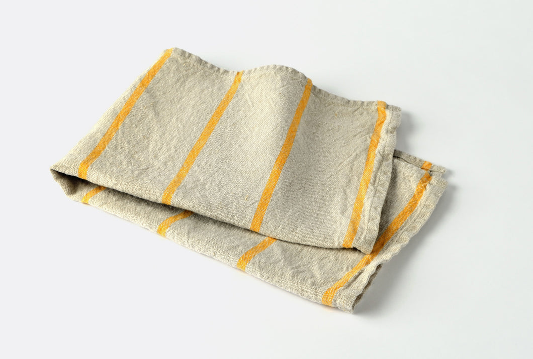 heavyweight yellow stripe linen dish towel top view
