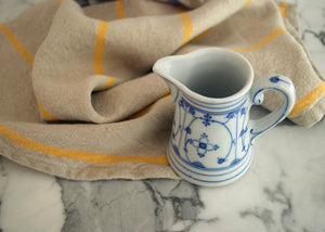 heavyweight yellow stripe linen dish towel with mug
