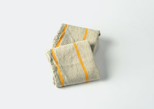 heavyweight yellow stripe linen dish towel stack
